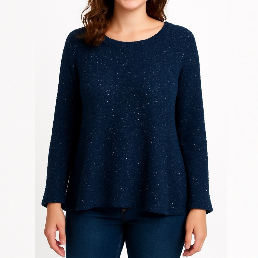 Soft Surroundings Scoop Neck Navy Blue Long Sleeve Sequin Sweater